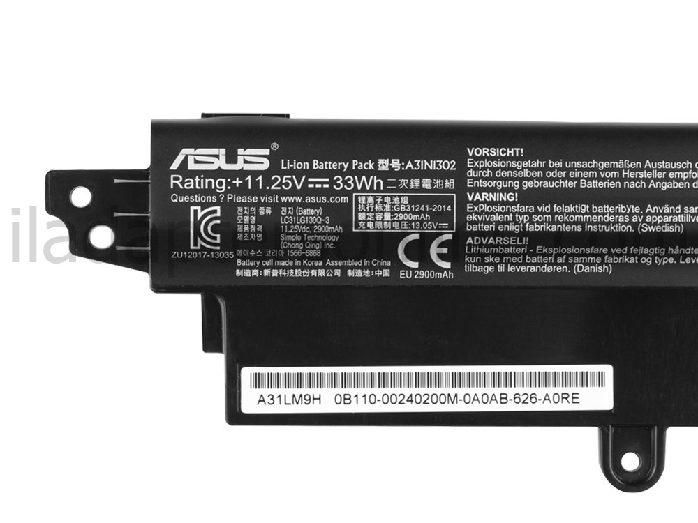 3 תא 3300mAh מקורי Asus F200MA-CT067H F200MA-CT068H F200MA-CT097H