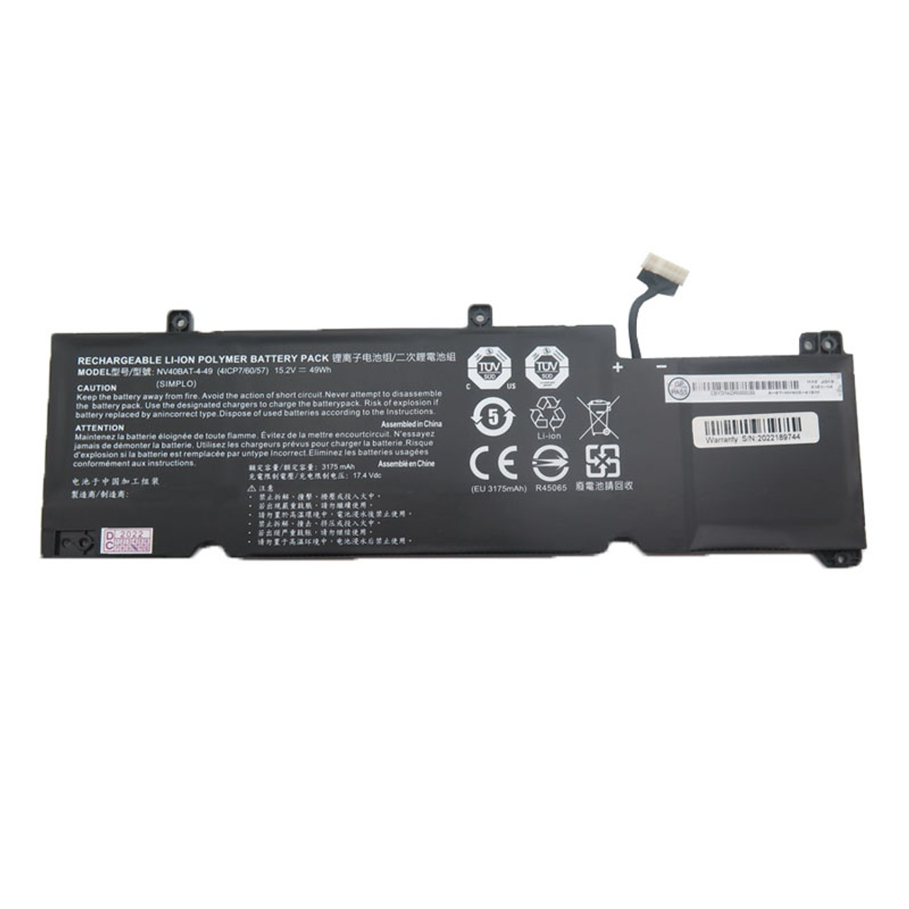 Clevo 6-87-NV40S-41B01 סוללה 3175mAh 49Wh 3 תאים