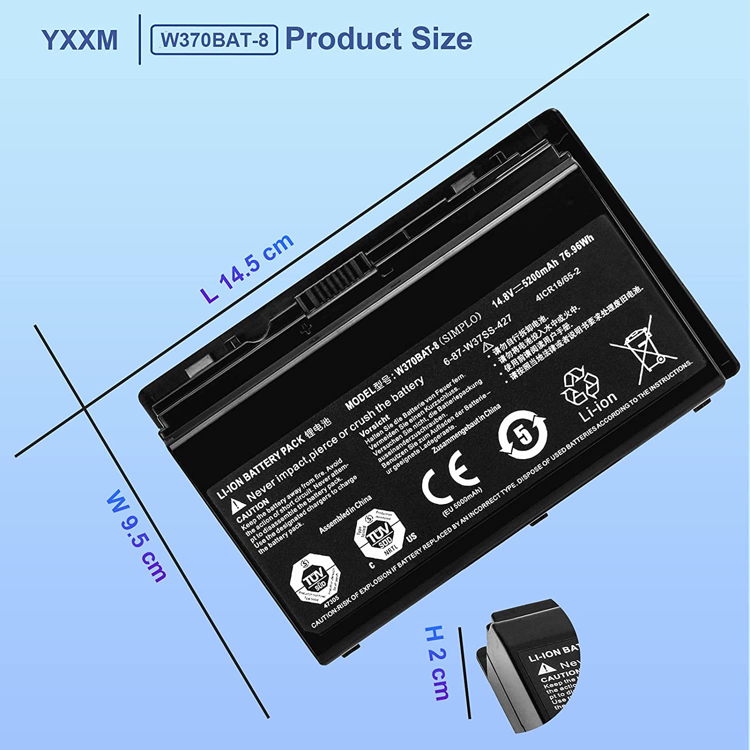 Hasee K650S-i7 סוללה 5200mAh 76.96Wh