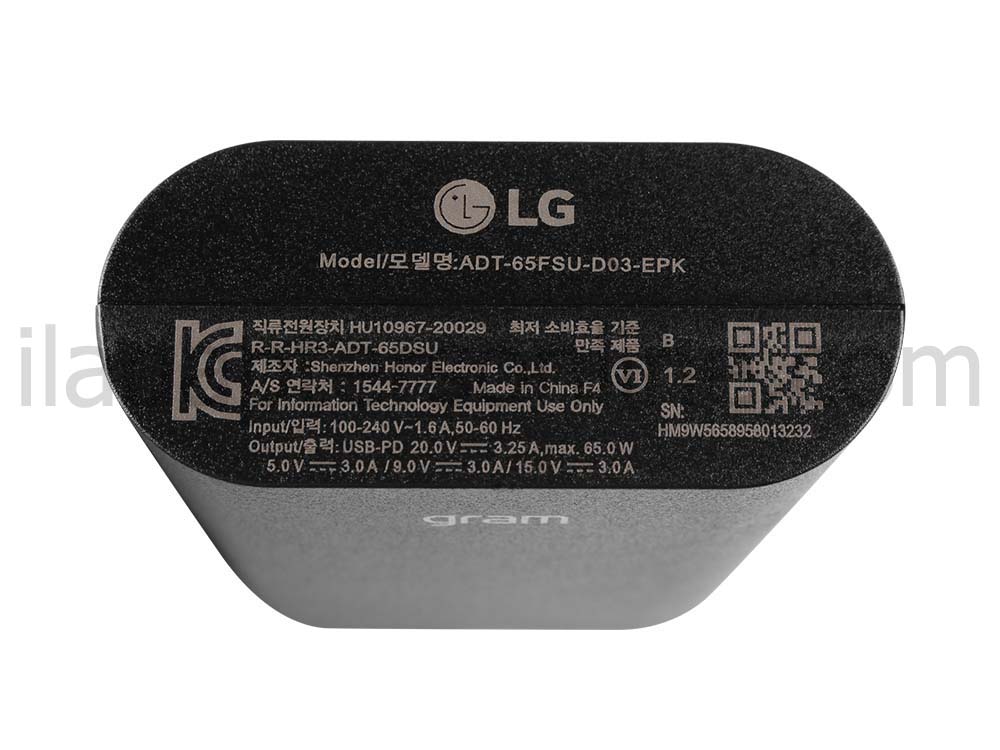 65W USB-C LG Gram 1 5Z90P-K.ARB6U1 AC מתאם מטען