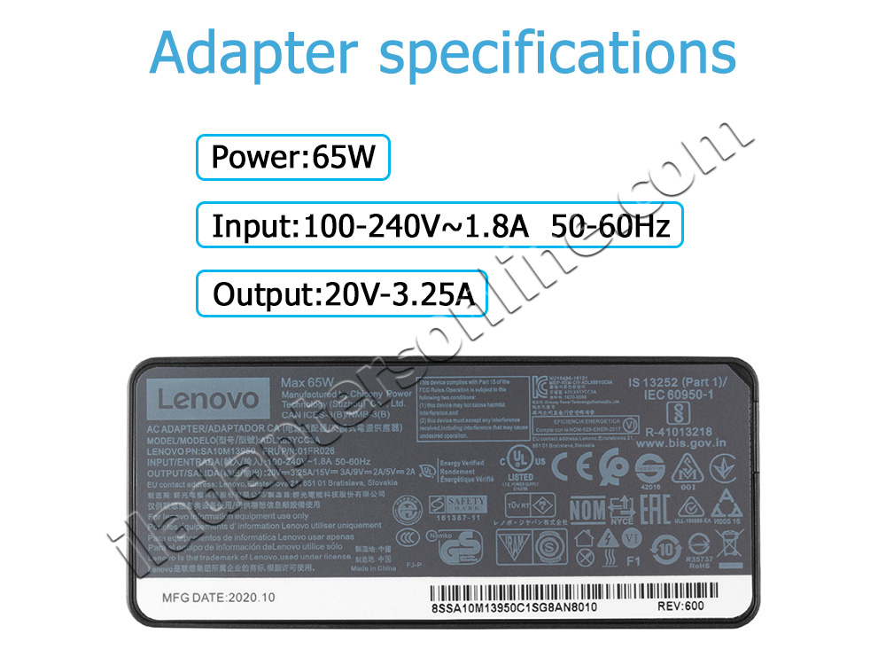 מקורי 65W USB-C Lenovo X1 autobon 6th Gen 20KH006MFR AC מתאם מטען