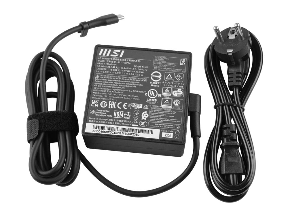 מקורי 100W USB-C MSI Prestige 14 Evo B13M-450AU AC מתאם מטען + כבל חשמל