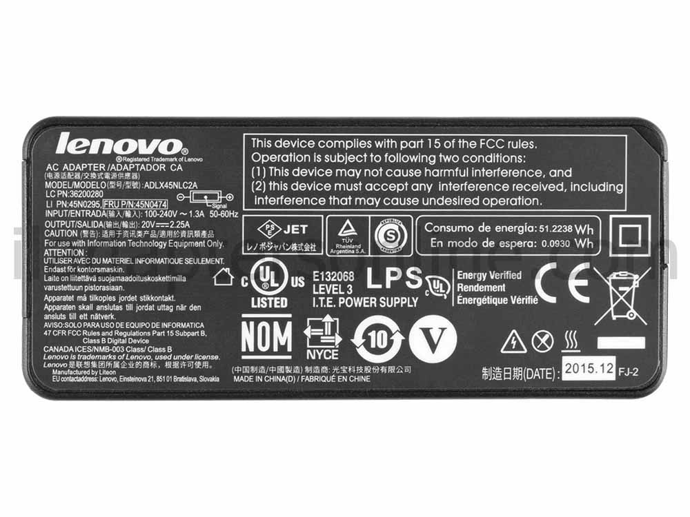 מקורי 45W AC מתאם מטען Lenovo 45N0289 45N0290 PA-1450-12